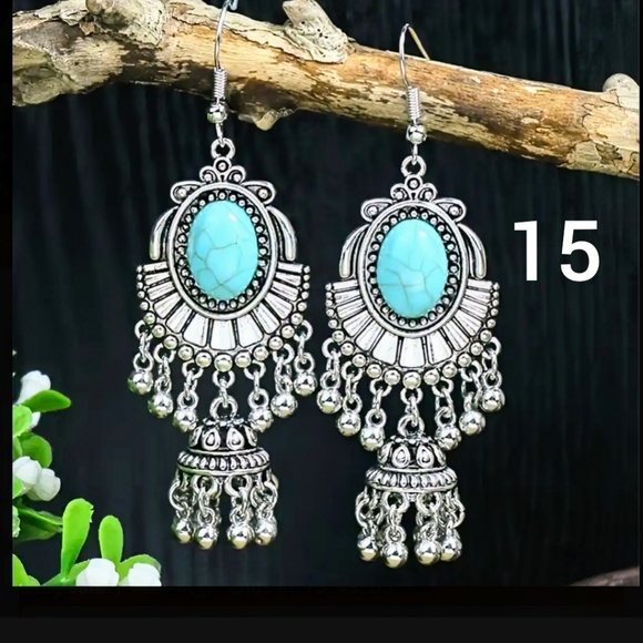Bohemian Earrings Western Dangle Blue Silver Boho Cowgirl Earrings Rodeo Jewelry - Picture 15 of 16